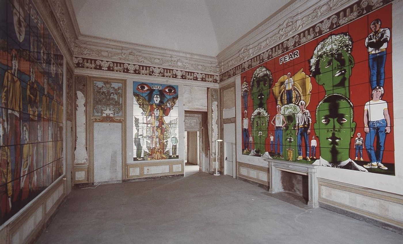 Gilbert & George, <em>Death Hope Life Fear </em>Installation View, Castello di Rivoli, 1985. (12/13)
