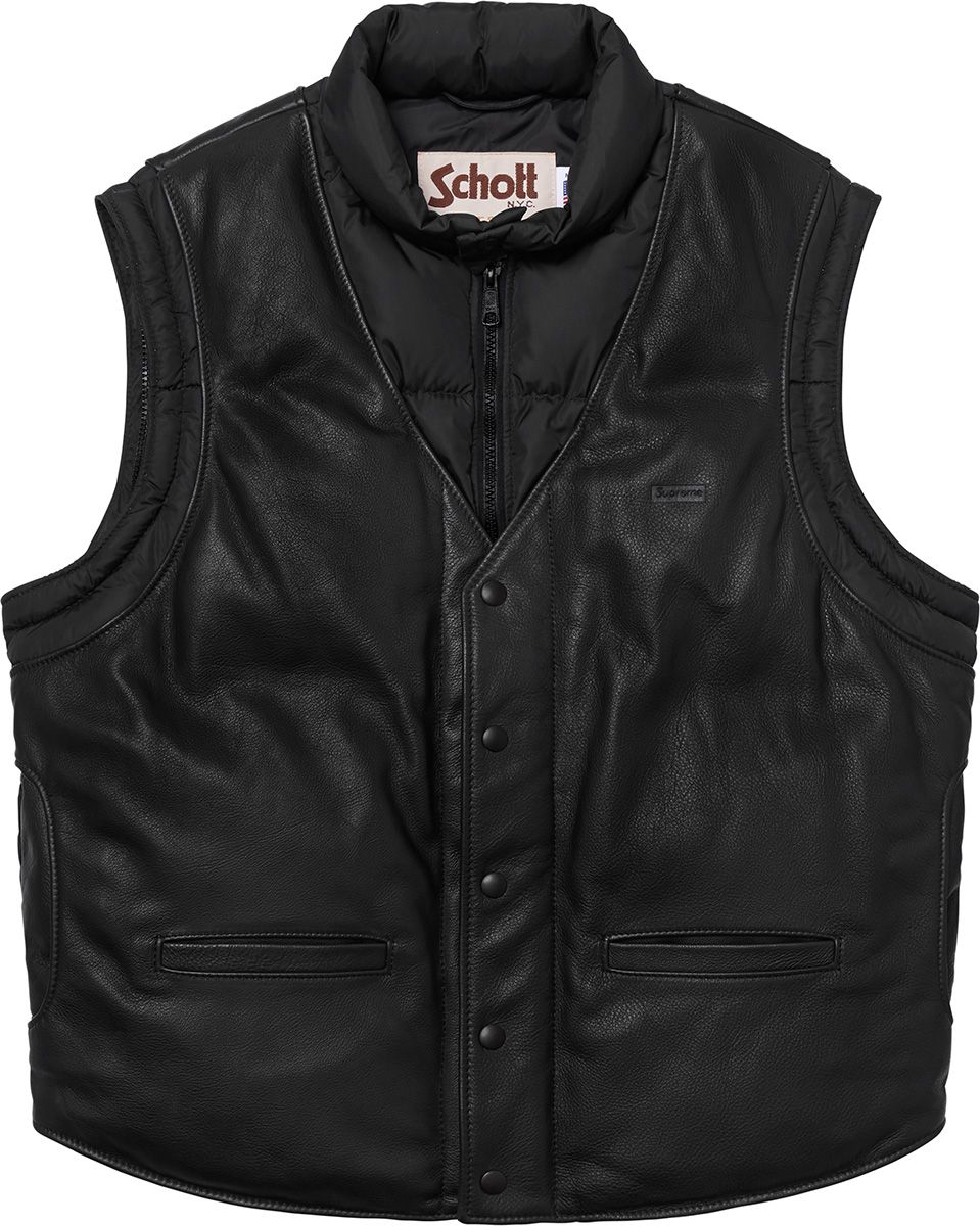 Supreme®/Schott® Down Leather Vest Puffy Jacket - Fall/Winter 2018 ...