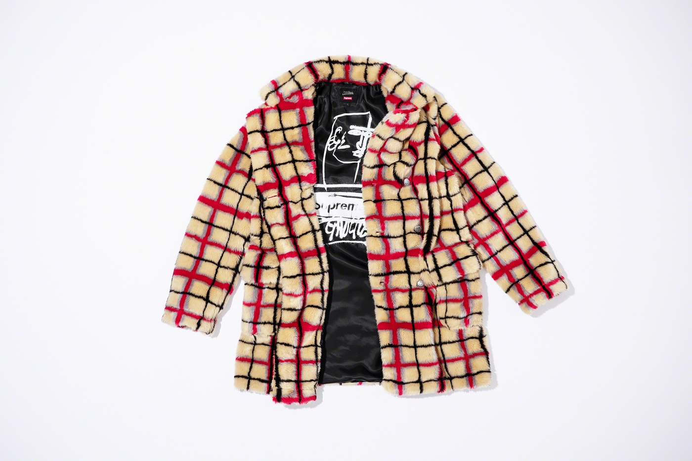 Double Breasted Plaid Faux Fur Coat (12/61)