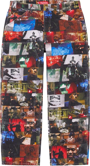 Nas and DMX Collage Double Knee Denim Painter Pant