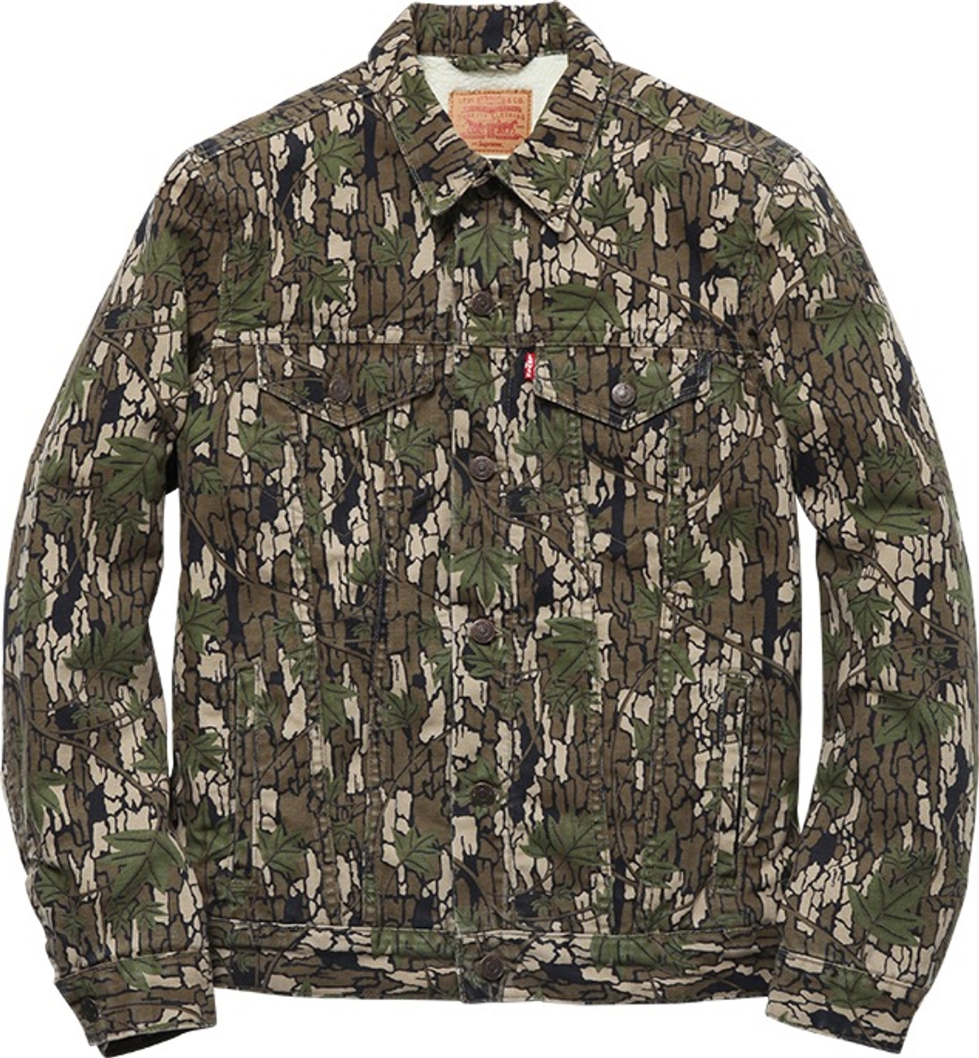 Sherling Lined Camouflage Canvas Trucker Jacket (4/12)