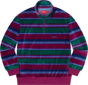 Stripe Velour Half Zip Pullover