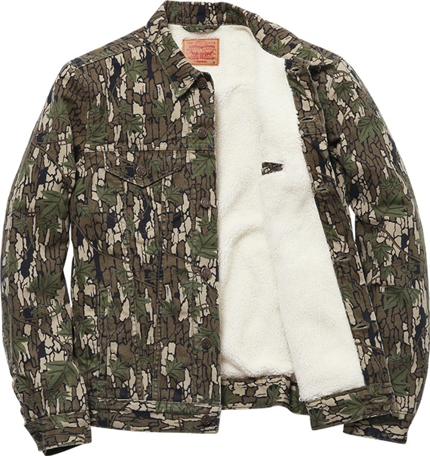 Sherling Lined Camouflage Canvas Trucker Jacket (5/12)
