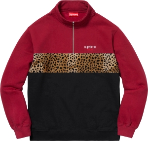 Leopard Panel Half Zip Sweatshirt
