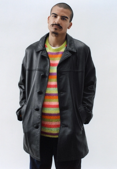 Supreme®/Schott® Leather Overcoat, Stripe Mohair Sweater, Paneled Warm Up Pant image 2