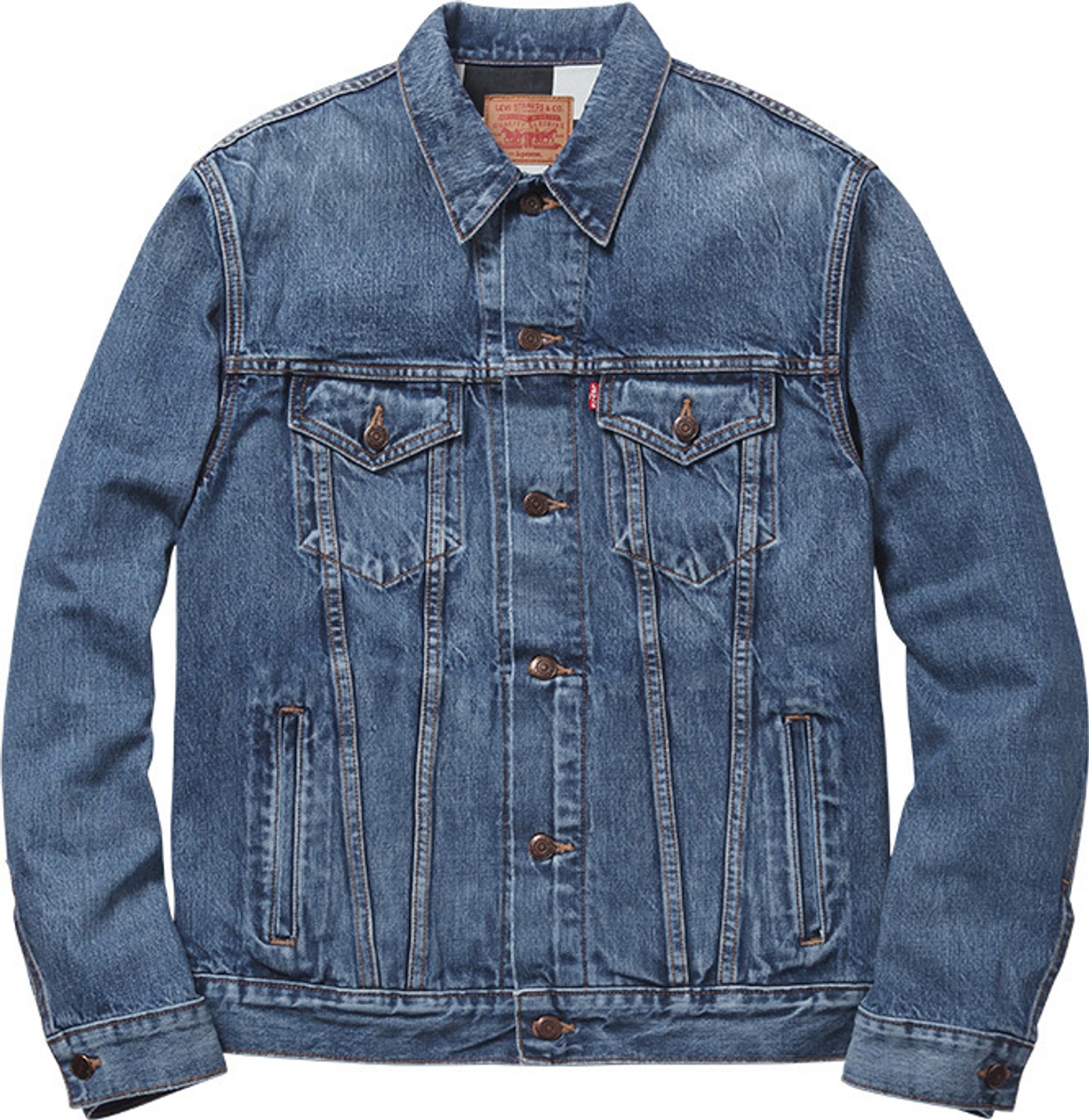 Custom fit Trucker Jacket 
Cotton 13 oz. selvedge denim with cotton twill lining.<br>Made In The U.S.A. (3/9)