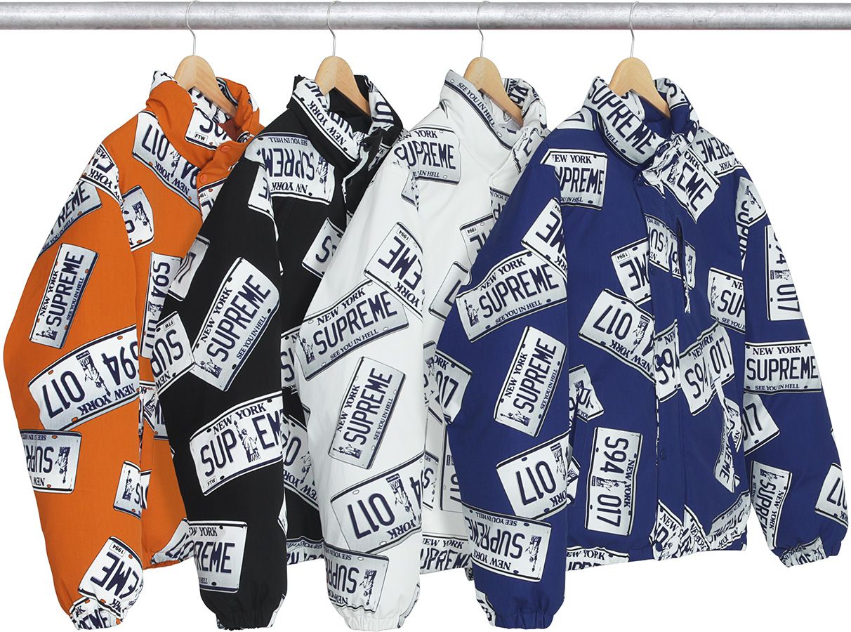 License Plate Puffy Jacket - Fall/Winter 2017 Preview – Supreme