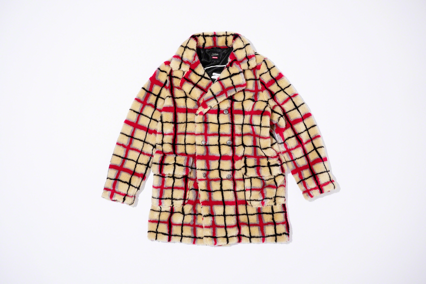 Double Breasted Plaid Faux Fur Coat (11/61)