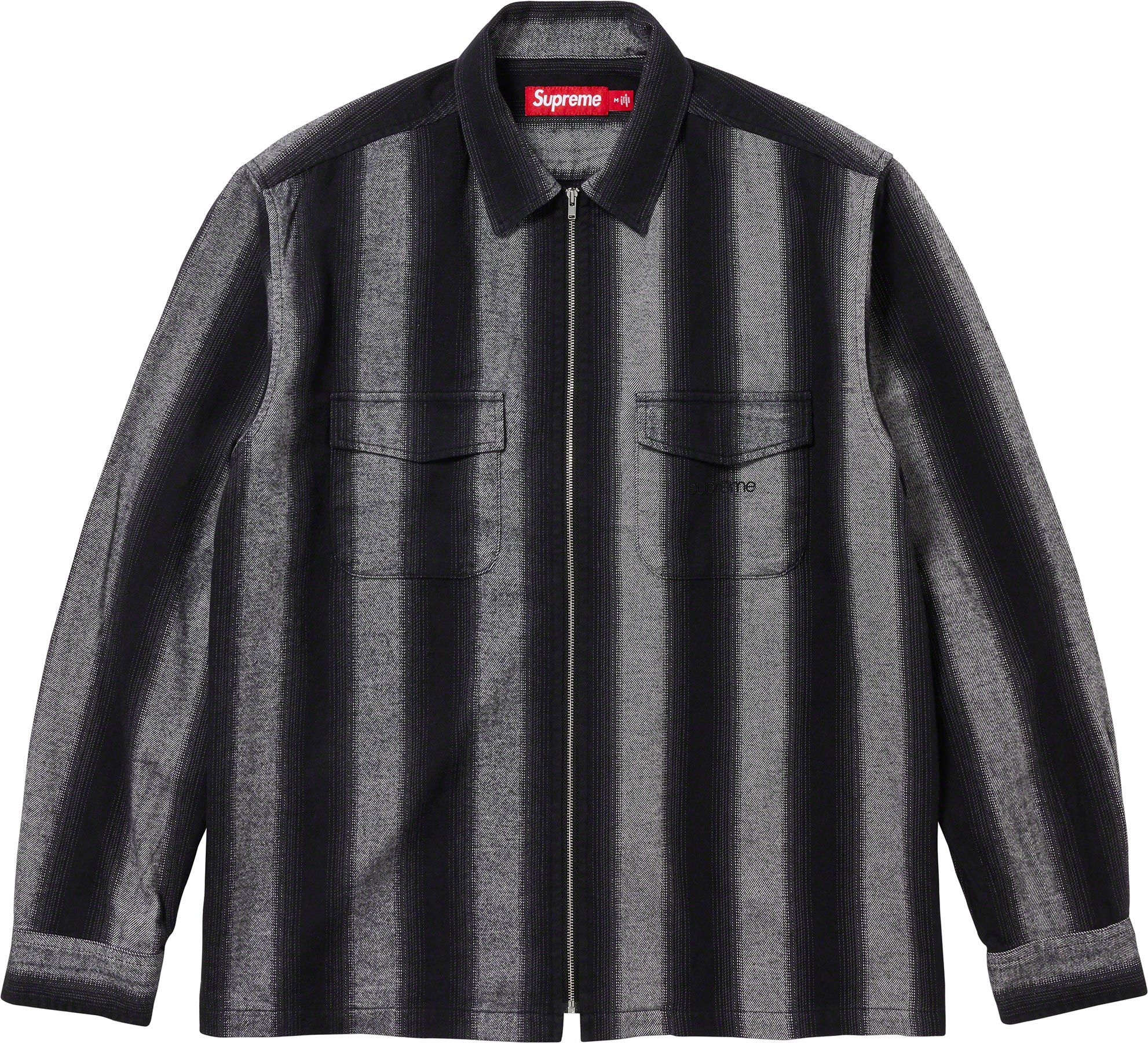 supStripe Flannel Zip Up Shirt Black