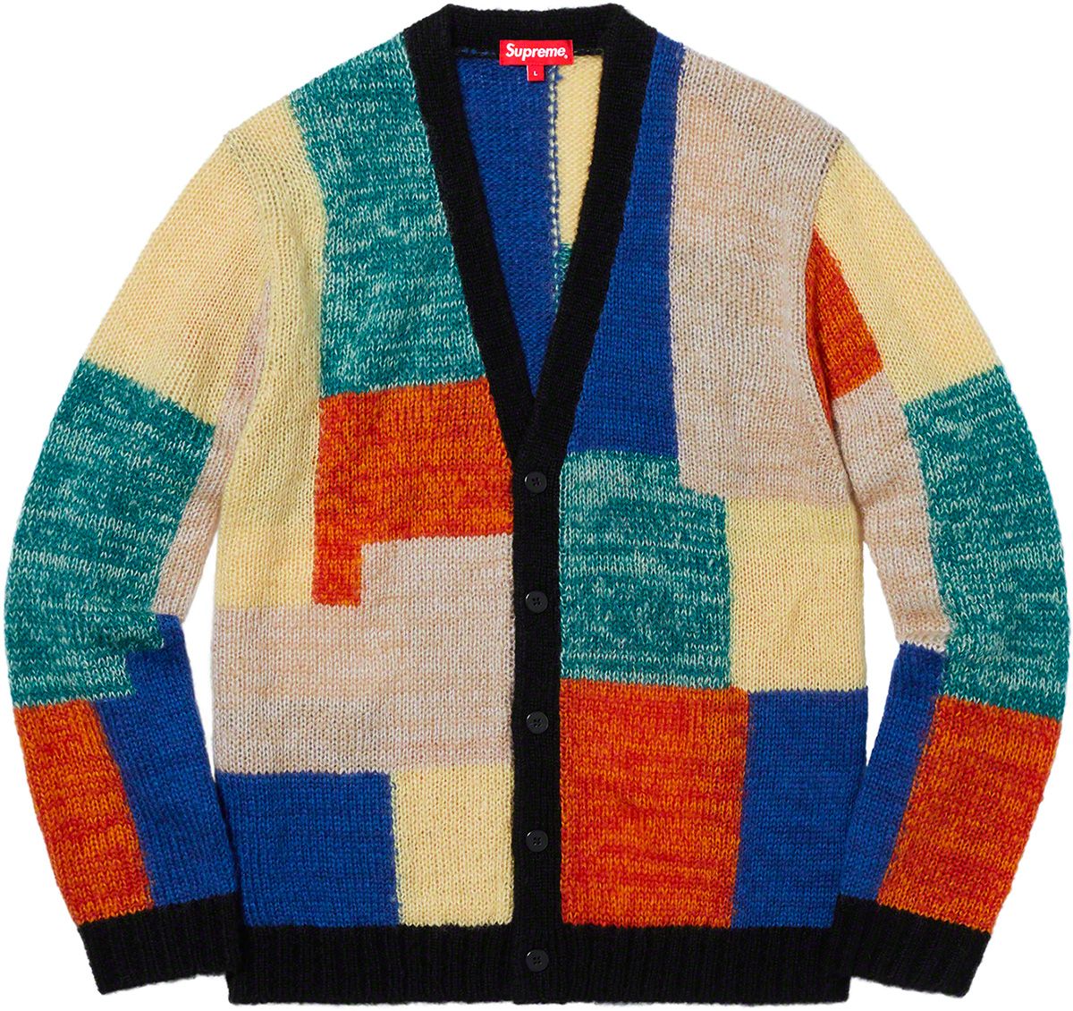 supreme patchwork mohair cardigan our‘s Supreme Patchwork Mohair Cardigan Sweater Knit Size Medium