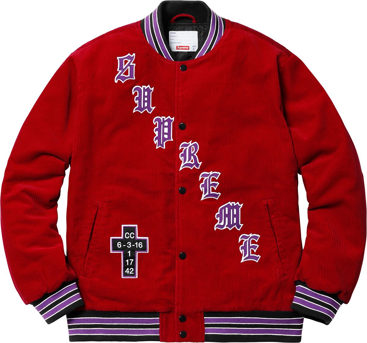 ジャケット・アウター SUPREME 18SS Old EnglishCorduroyVarsity Supreme Old English Corduroy Varsity Jacket (SS18) - $198