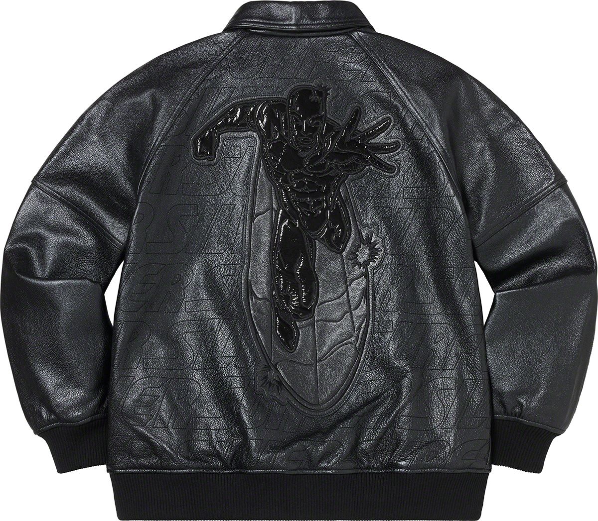 Supreme Silver Surfer Leather Varsity Jacket Black Men's