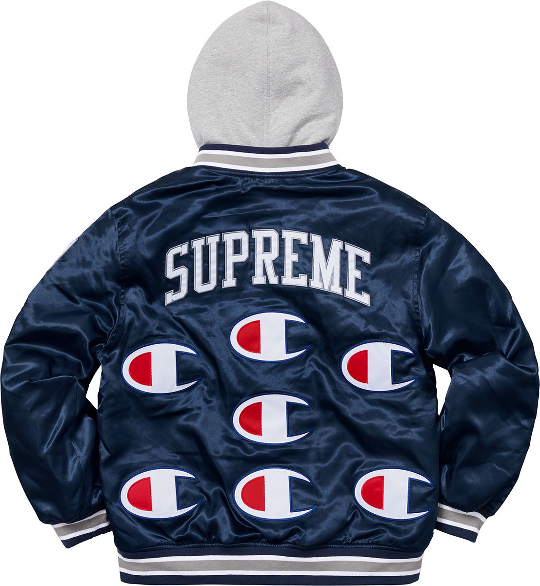 Supreme Champion Hooded Satin Varsity Jacket Navy Men's