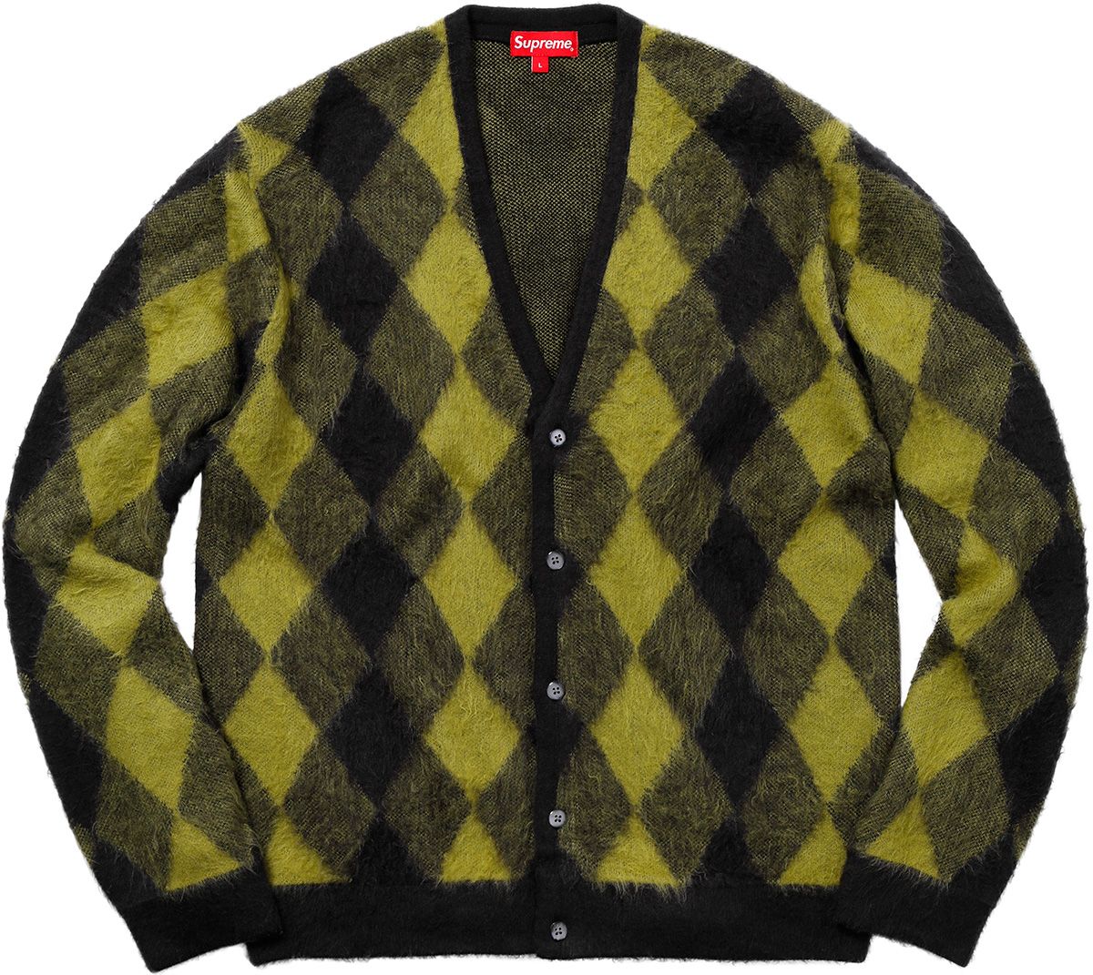 【L】supreme Brushed Argyle Cardigan Supreme Brushed Argyle Cardigan White Men's - SS18 - US