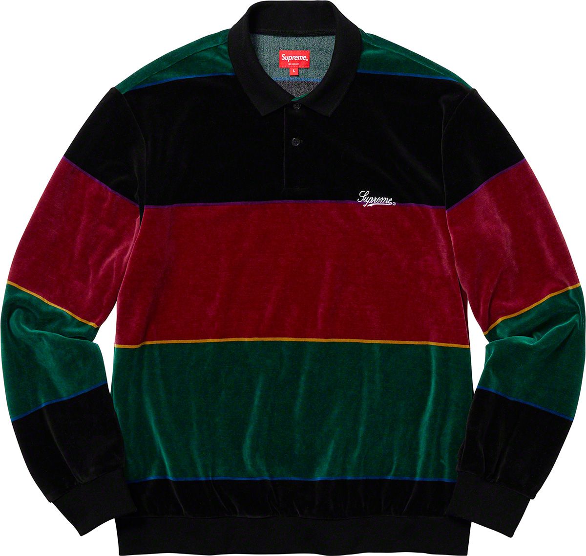 トップス Supreme - Stripe Velour L/S Polo Fall/Winter 2019 Preview – Supreme