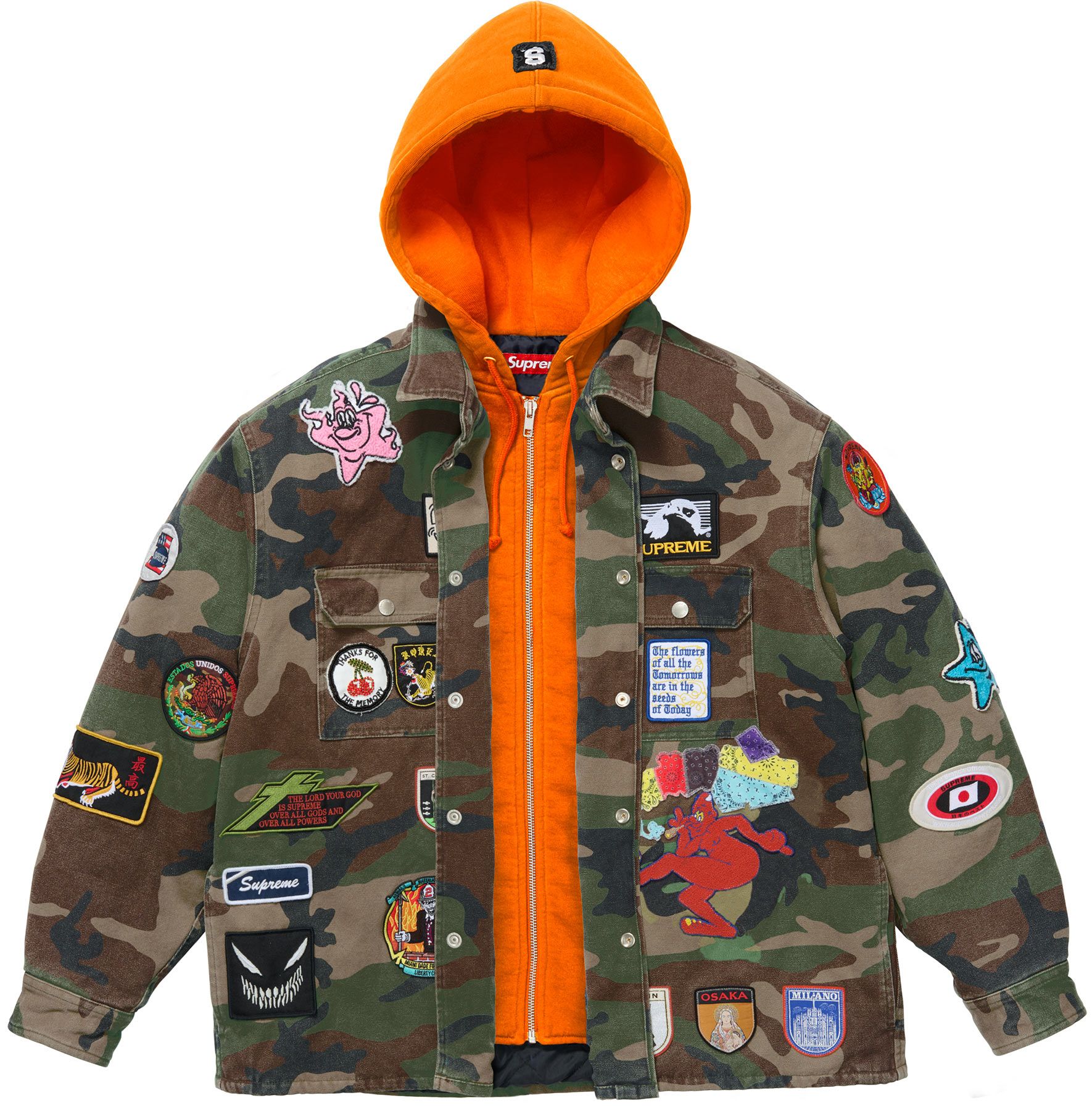 Patches Hooded Zip Up Shirt – Supreme