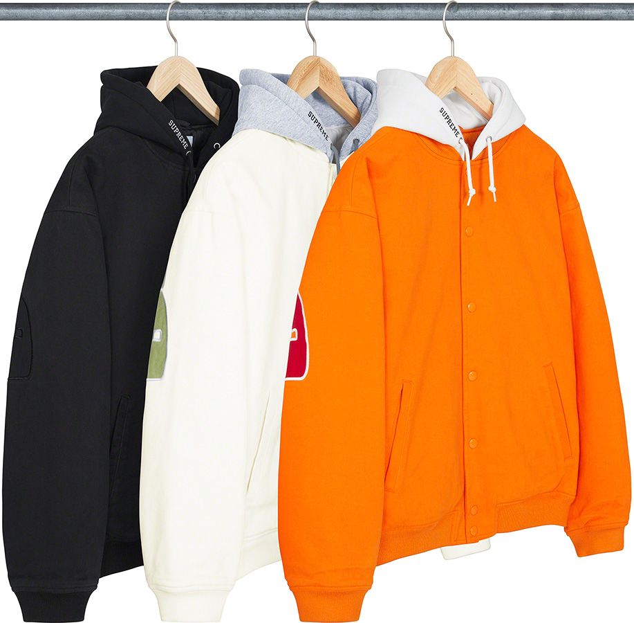 Supreme Hooded Twill Varsity Jacket Black Men's - SS22 - US