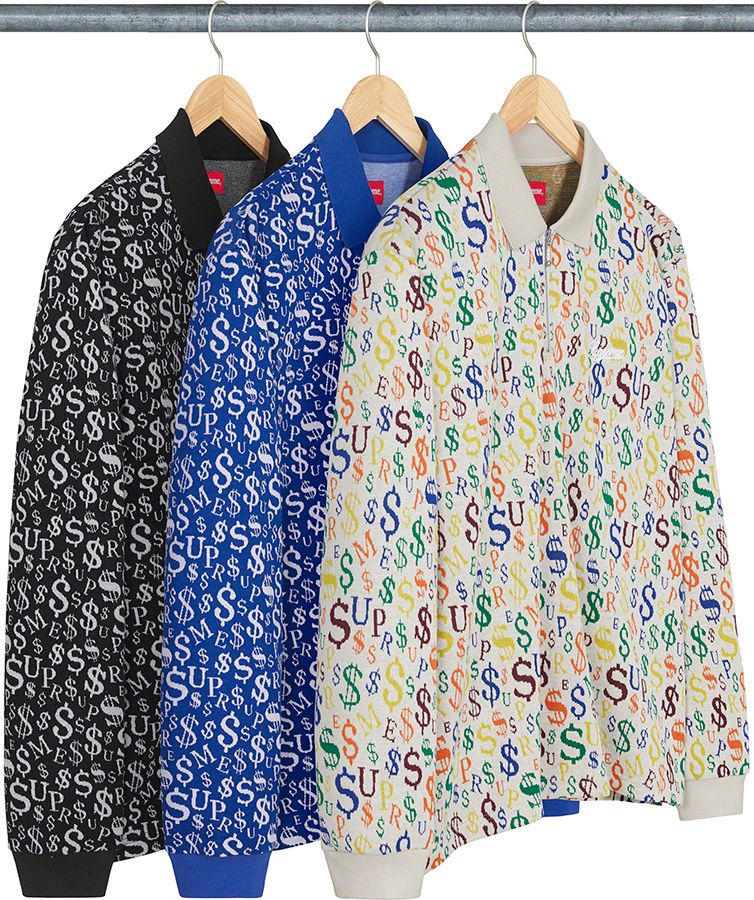 トップス supreme currency Jacquard Zip Polo XL Currency Jacquard Zip L/S Polo – Supreme