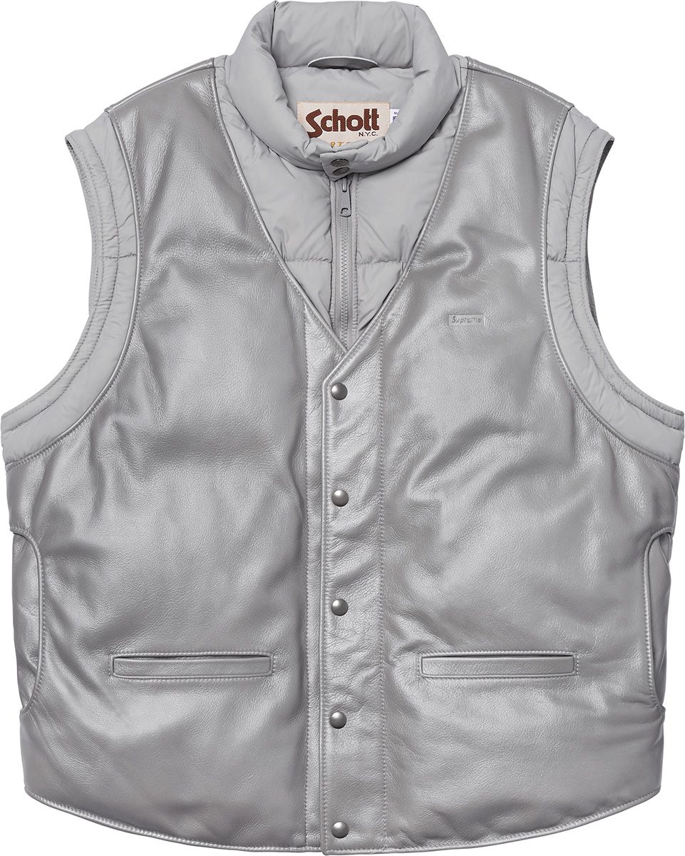 Supreme Schott Down Leather Vest Puffy Jacket (FW18) - $628