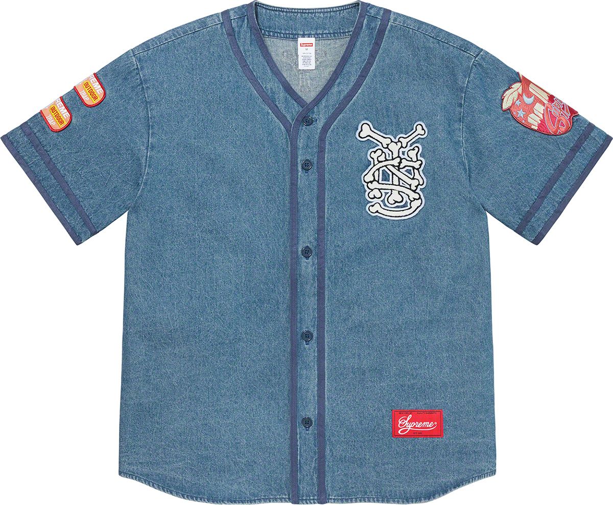 Supreme Patches Denim Baseball Jersey Black Men's - SS21 - US