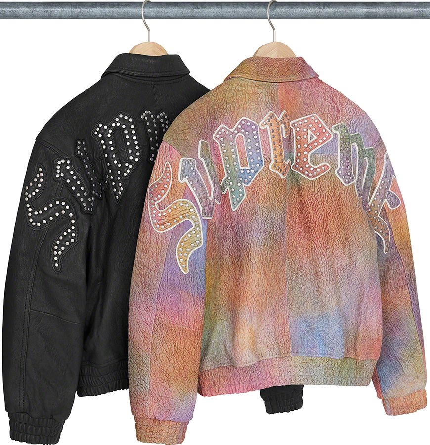 【Supreme】 pebbled leather varsity jacket Black Studded Supreme Pebbled Leather Varsity Jacket - Jackets Masters