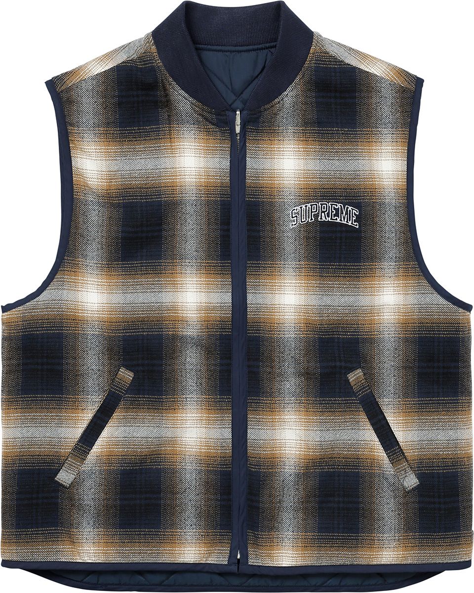 トップス Supreme Reversible Shadow Plaid Vest FW17 Supreme Reversible Shadow Plaid Vest Dark Green Size Medium