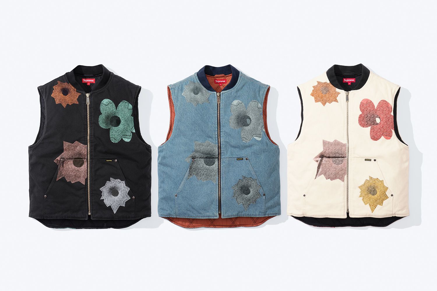 A*様 Supreme Nate Lowman Work Vest Indigo Supreme x Nate Lowman Bullet Flower Work Vest - LARGE (Spring