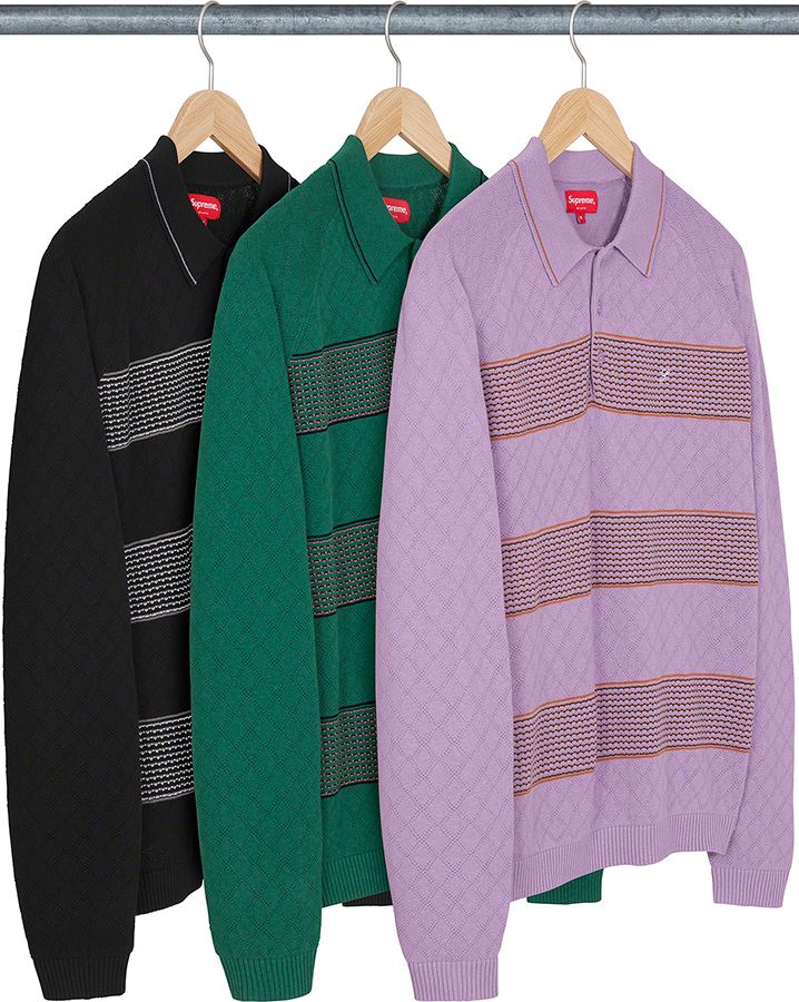 Supreme Knit Stripe L/S Polo L 黒 21AW Supreme Knit Stripe L/S Polo Black | Hype Clothinga