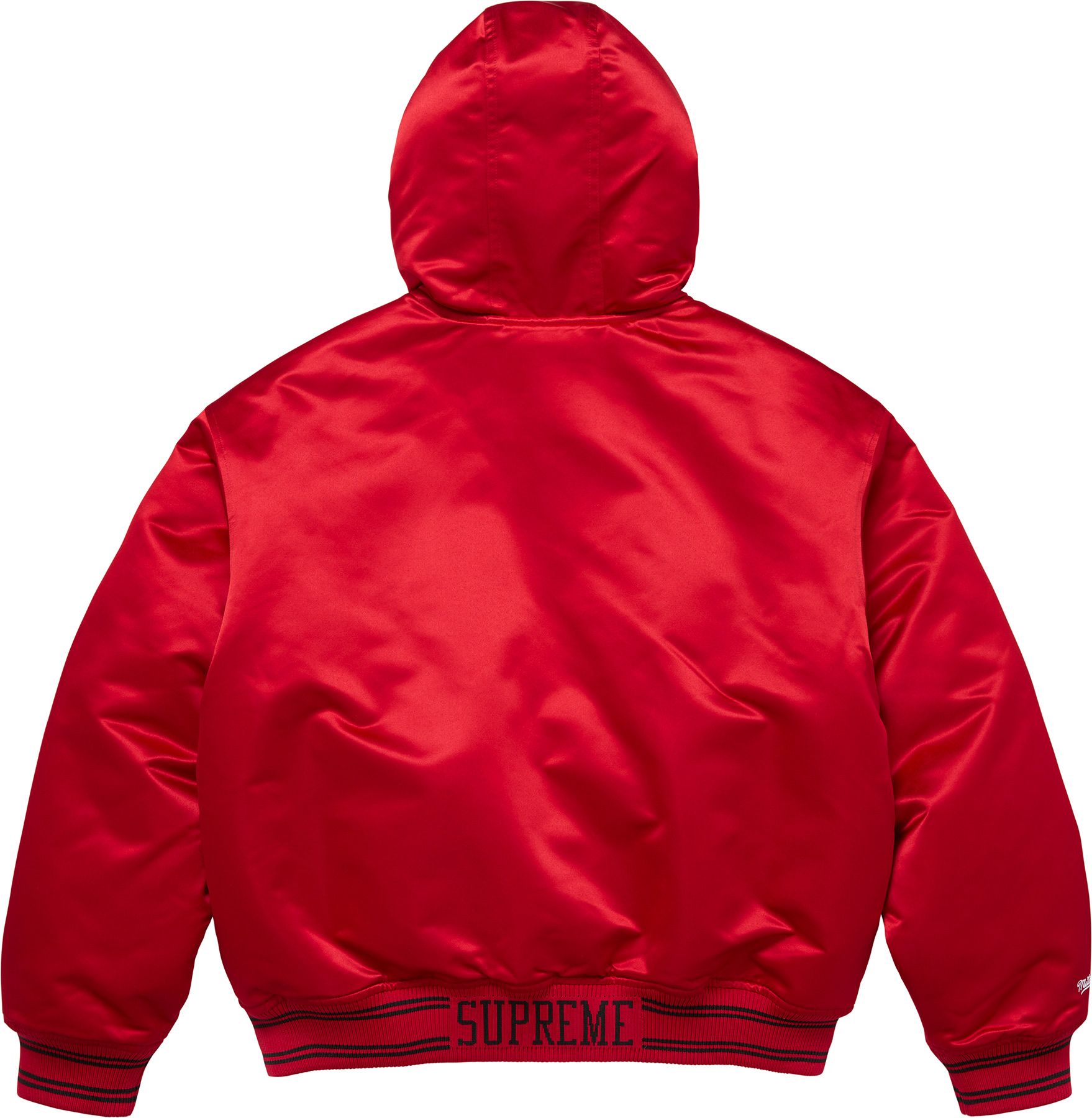 Supreme®/Mitchell & Ness® Lined Hooded S Supreme Mitchell & Ness Lined Hooded Satin Varsity Jacket Black