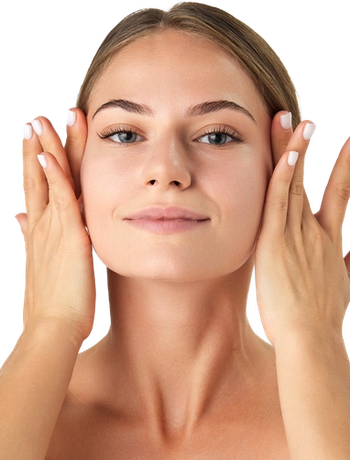 Woman pulling back her face