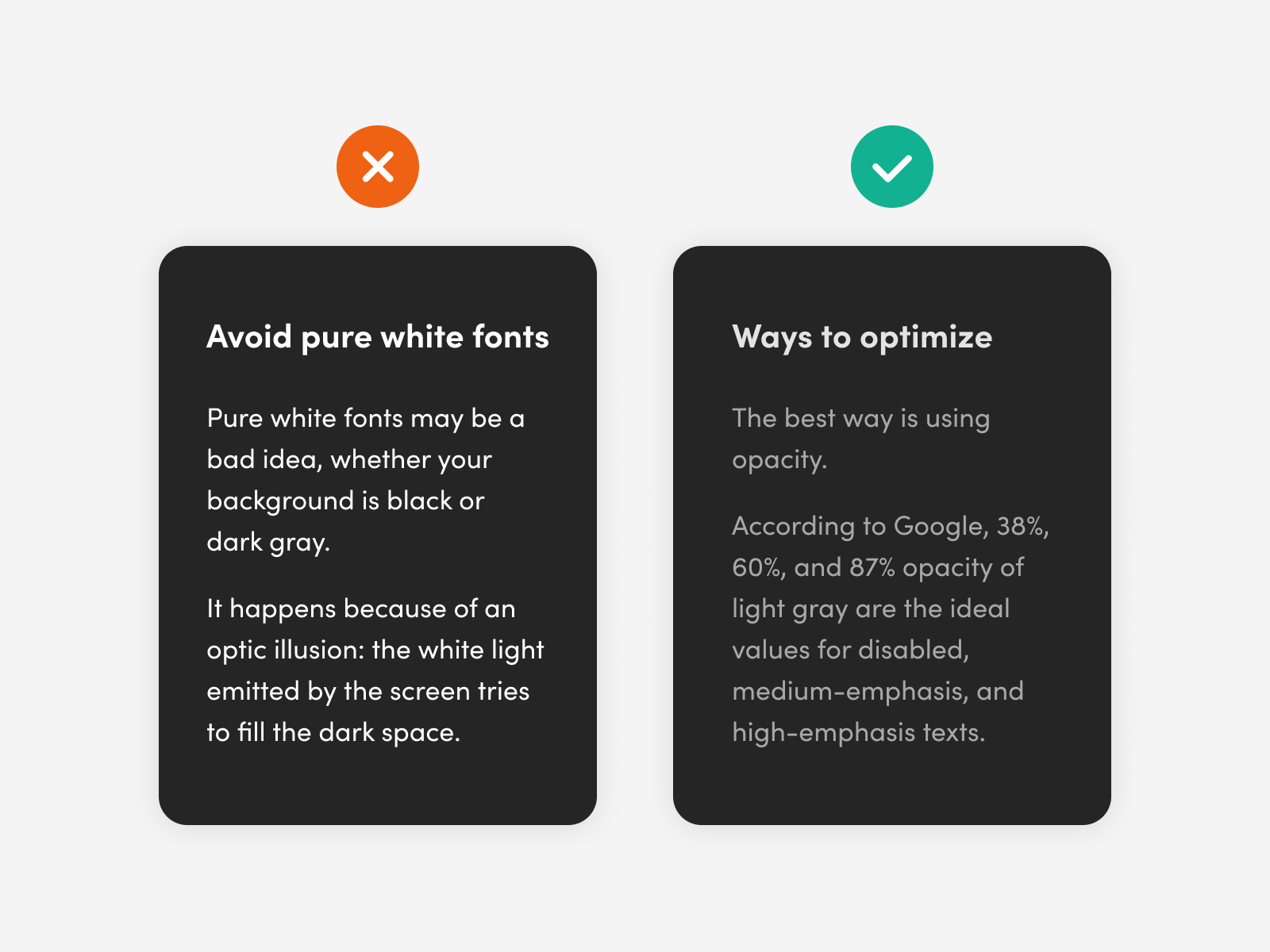 Avoid pure white fonts