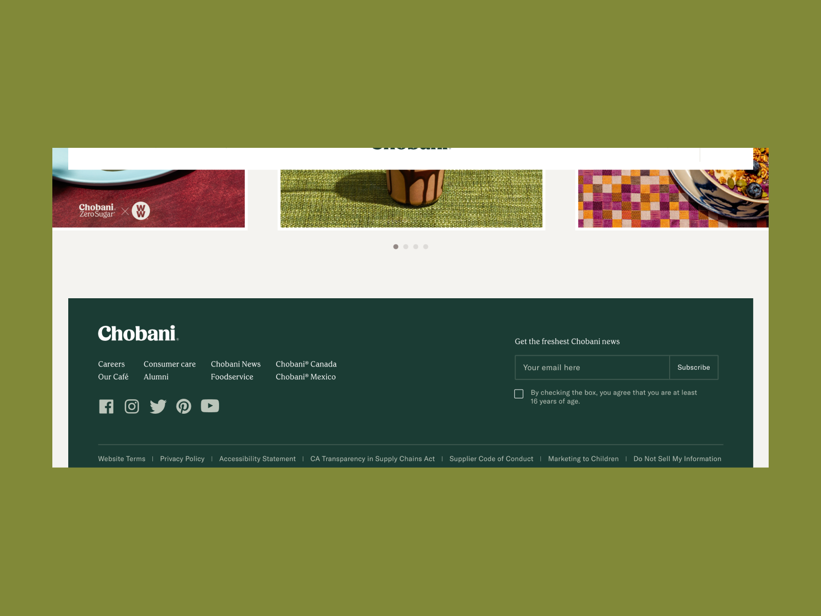 Chobani: colorful and minimalistic footer