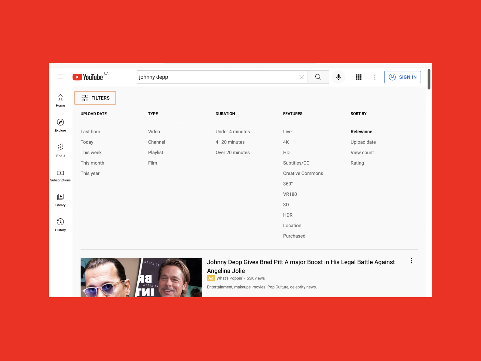Example of YouTube’s search functionality