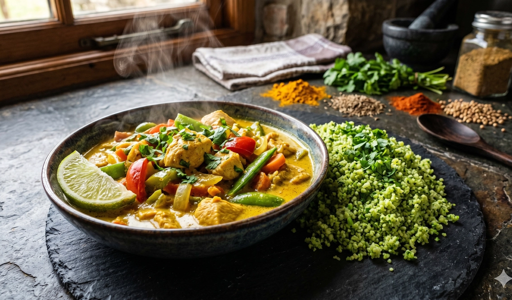 Pollo al curry con arroz de brócoli: el almuerzo que acelera tu metabolismo