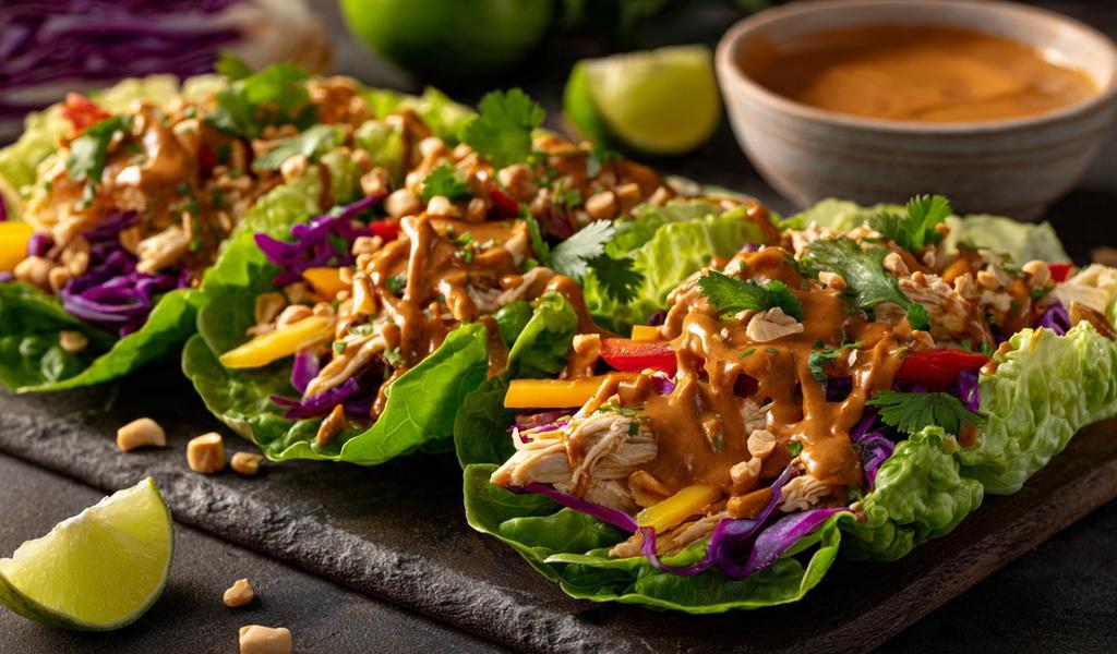 Tacos de lechuga con pollo y salsa de maní: el almuerzo keto que Google ama