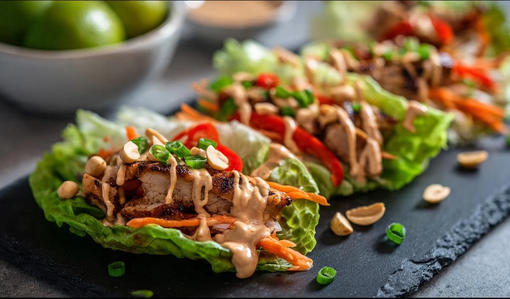 Tacos de Lechuga con Pollo: Cena Ligera, Baja en Carb y con Salsa de Cacahuete en 20 Minutos