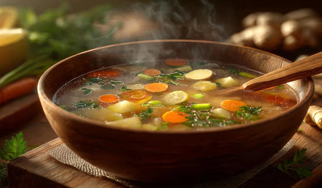 Sopa de Vegetales y Jengibre: La Cena Depurativa que Desinflama tu Abdomen