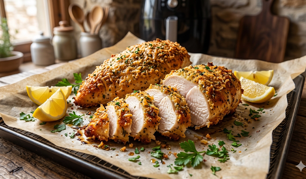 Pechuga de pollo en costra de parmesano: el "crunch" saludable que tu airfryer pedía