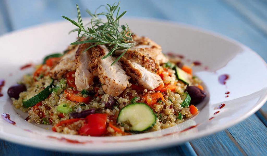 Ensalada de Quinoa con Pollo y Verduras: Almuerzo Saludable, Saciante y Proteico