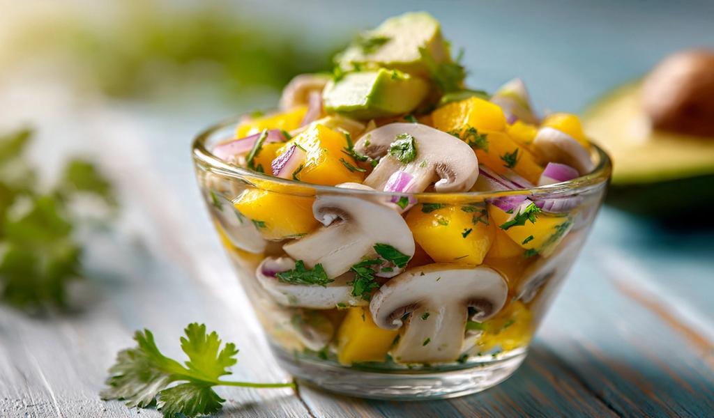 Ceviche de mango y champiñones: frescura absoluta en cada bocado
