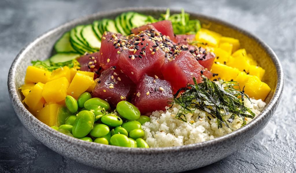 Poke Bowl de atún y mango premium: el festín tropical que cuida tu figura