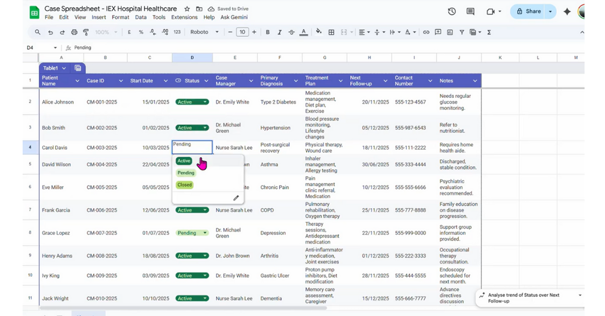Google Sheets for Case Management