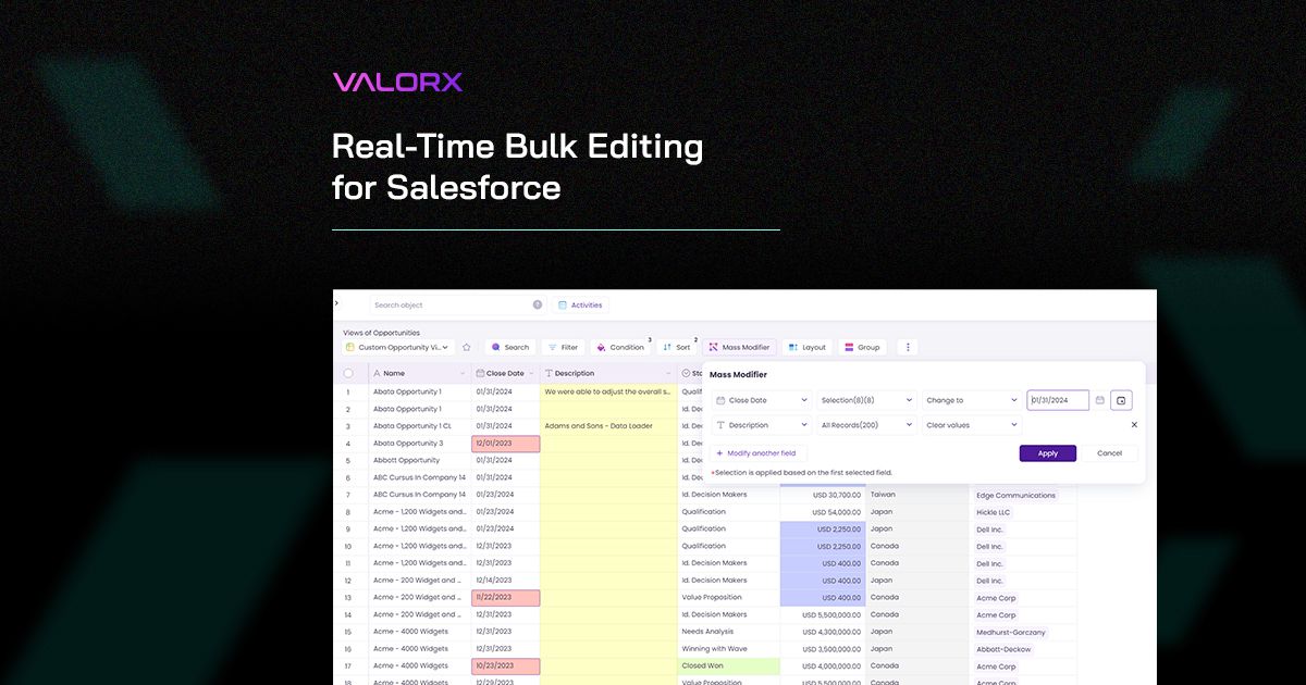 Valorx Wave Bulk Editing for Salesforce
