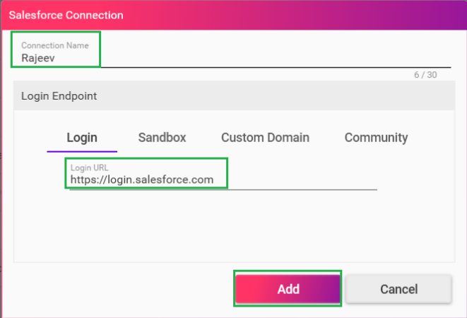 Add for new connection - Valorx Fusion Salesforce