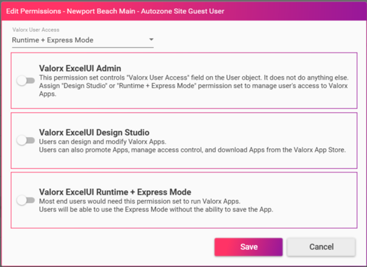 User permission Runtime Express Mode in Fusion