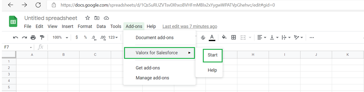 Start Valorx from Google Sheets