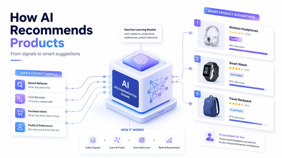 A comparison graphic showing keyword-based SEO matching versus AI semantic intent understanding for cross-border e-commerce products.