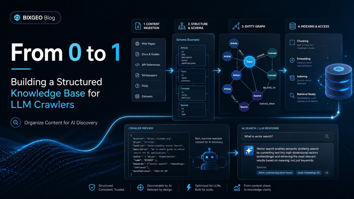 A flowchart demonstrating the paradigm shift from static randomized SEO keyword generation to dynamic real-time API knowledge base processing for LLMs.
