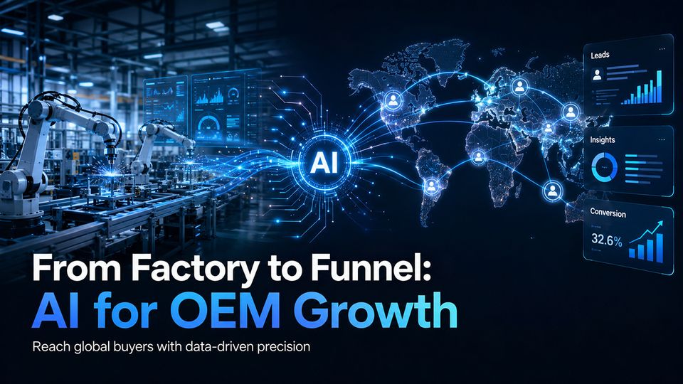 AI customer acquisition strategy for OEM factories showing manufacturers using ChatGPT and AI search engines to find global buyers