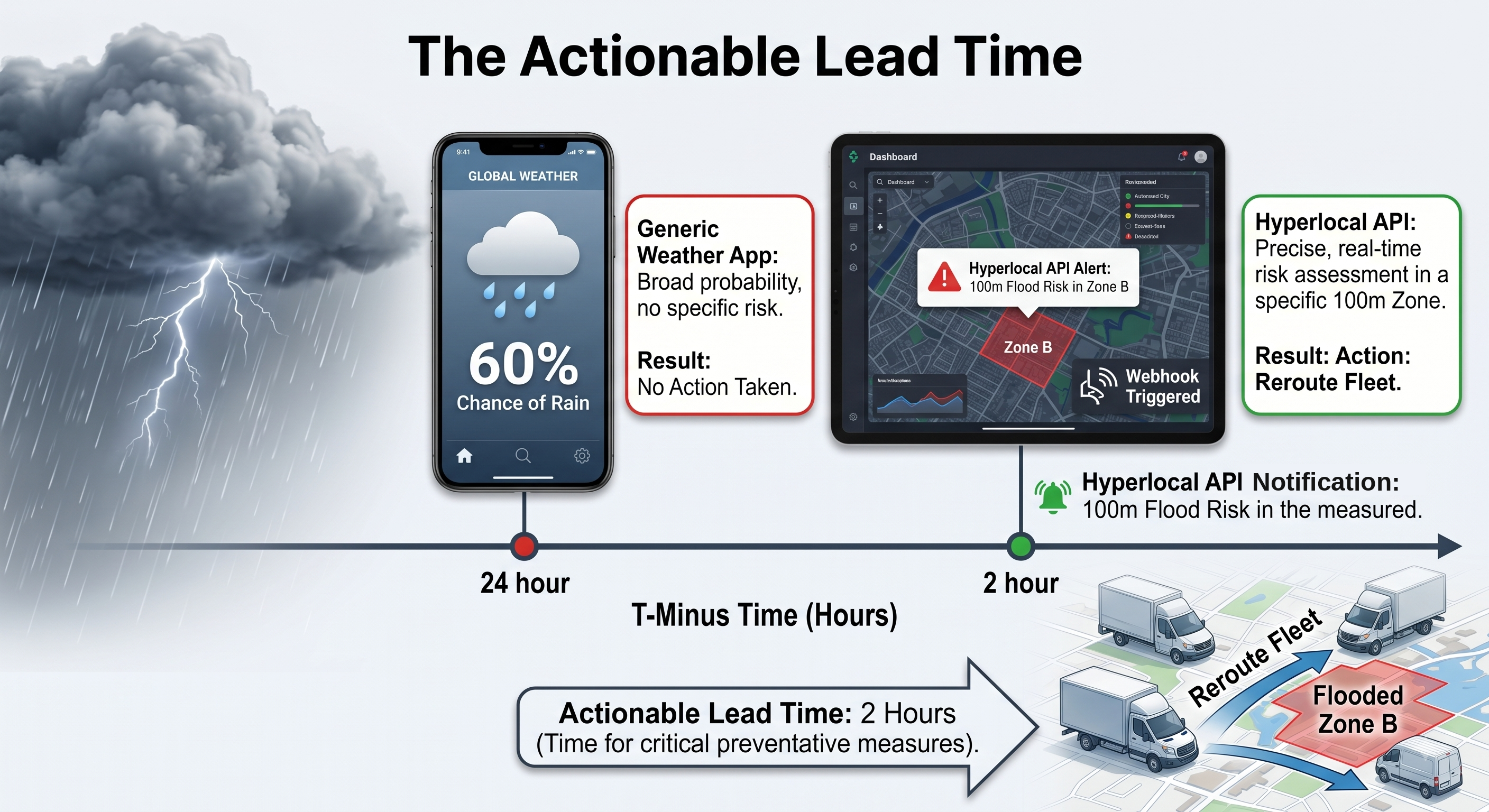 Generic forecasts provide awareness. Hyperlocal, minute-level APIs provide actionable lead time to change operational outcomes